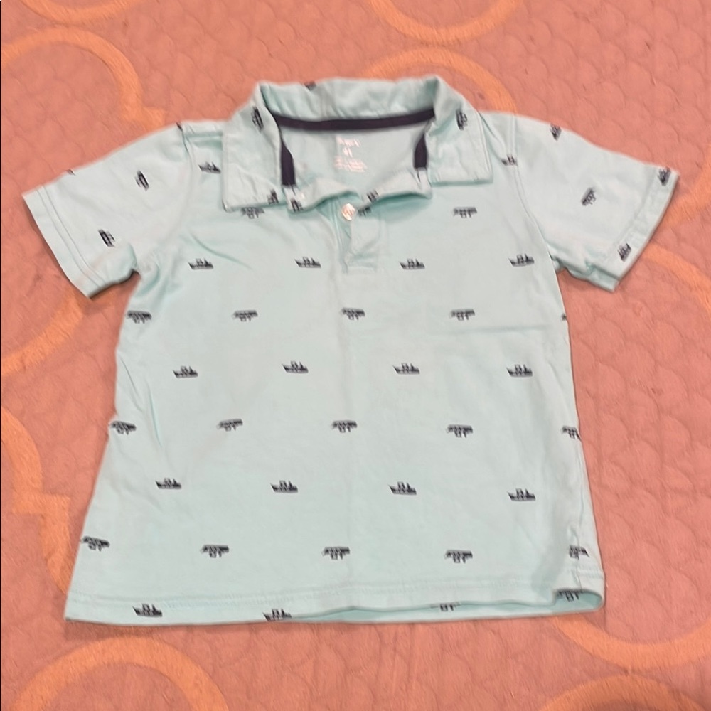 Kids Mint Green Polo Shirt with Navy Boats Design